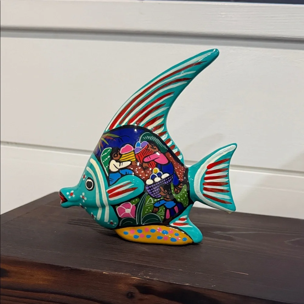 Talavera Mexican Folk Art Colorful Fish Pottery Sculpture Decor Hand Painted